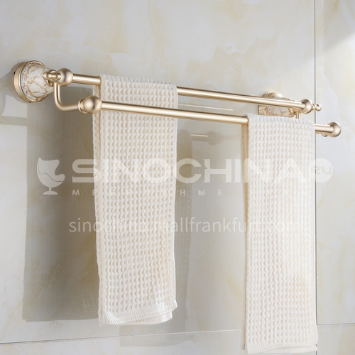 Bathroom champagne gold space aluminum ceramic base double towel rack9212